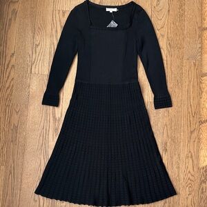 Tory Burch Black Long Sleeve Knit Dress Square Neck Fit and Flare Size Small NWT